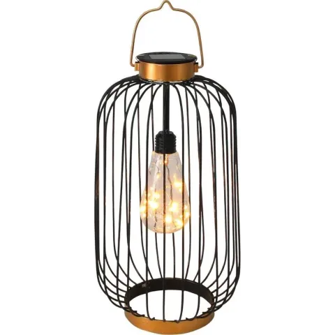 Svenska Living | Hangende Solar Lantaarn | Ø18.8x40.6cm | Zwart/Goud | Gloeilamp