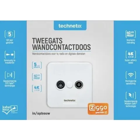 Technetix Coax stopcontact opbouw TRAS-2000-S [ZIGGO geschikt]