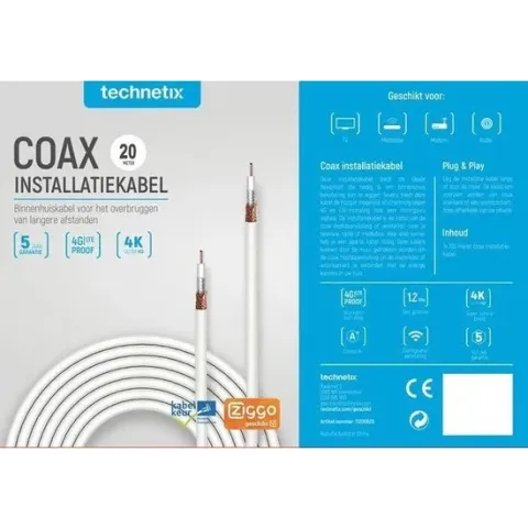 Technetix COAXIH 4G/LTE proof coaxkabel in doos / wit - 20 meter