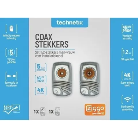 Technetix IECMF-A+ Coax IEC schroef connectoren set / haaks
