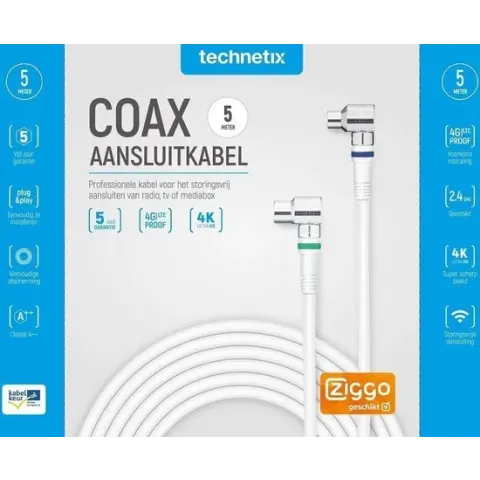 Technetix RLA++21 4G/LTE proof 4K Ultra HD IEC (m) - IEC (v) coaxkabel - 5 meter