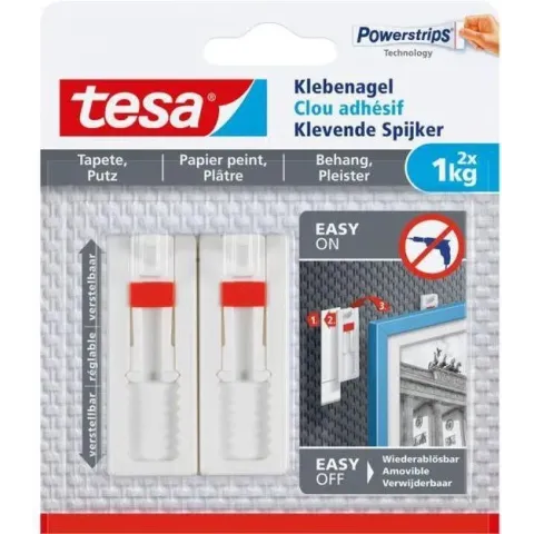 Tesa - 77774 - verstelbare klevende spijker voor behang en pleisterwerk - tot 1kg - 2 stuks