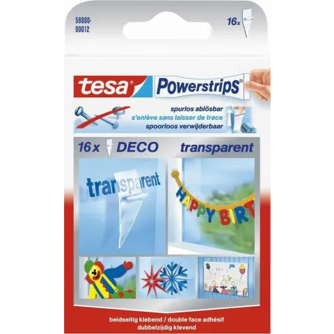 Tesa Powerstrips Deco Kleefstrip - Transparant - 16 Stuks
