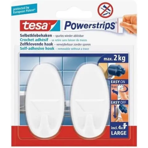 Tesa Powerstrips Haken Large - Wit - 2 Stuks