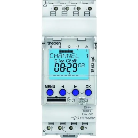 Theben 6120130 TR 612 top3 - digitale 2-kanaals timer met app-programmering, perfect voor LED's, timers