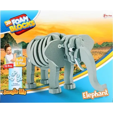 Toi-toys 3d Puzzel Olifant Junior 31,5 Cm Foam Grijs 75-delig
