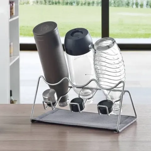 Tomado Metaltex - Afdruiprek voor 3 flessen - Sodatex 3 - zilvergrijs - 30x17x14cm - Voor SodaStream flessen