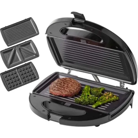 Tomado TGM2000B - Multigrill 3 in 1 - Inclusief tosti en wafelplaten - 750 watt - Zwart