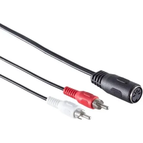 Transmedia DIN 5-pins (v) - Tulp stereo 2RCA (m) audio adapter (afspelen) / zwart - 0,20 meter