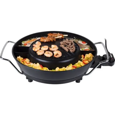 Tristar Elektrische Hotpot PZ-9131 – Chinese Fondue – Korean BBQ en Grillplaat – Inclusief gratis fonduevorkjes, fonduenetjes en tang - Zwart