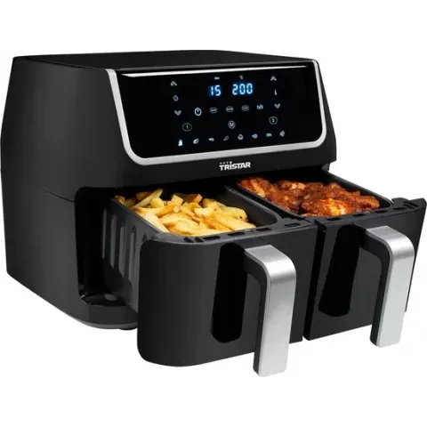 Tristar Dubbele Airfryer FR-6970 - Double Basket Airfryer XXL - 9 Liter - Dubbele Heteluchtfriteuse 2 x 4,5 liter - 8 voorgeprogrammeerde functies - Digitaal - Zwart