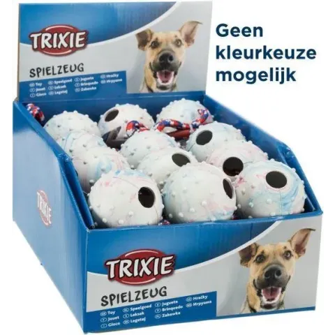 Trixie natuurrubber bal aan koord assorti 30x6x6 cm 24 st