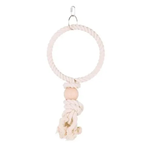 Trixie Vogelspeelgoed Touw-Ring Met Houten Kraal - Vogelspeelgoed - ø 19 cm cm Ecru