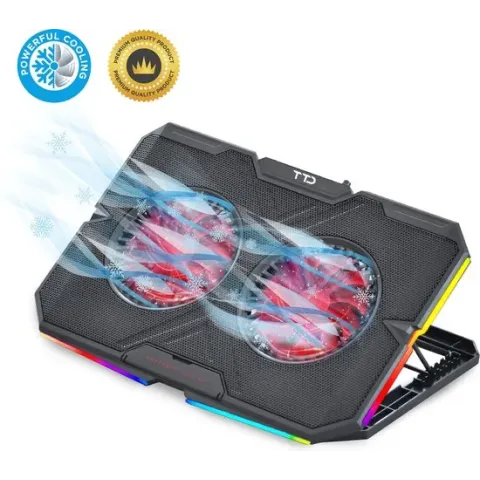 TTD Laptop Cooler - Laptop Standaard - Laptop Verhoger - Rotatiesnelheden tot boven de 2400 RPM - Gaming Laptop Cooling Pad - Tot 17 Inch - Zwart