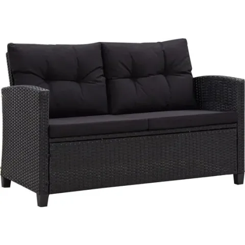 Tuinbank 2-zits met kussens 124 cm poly rattan zwart