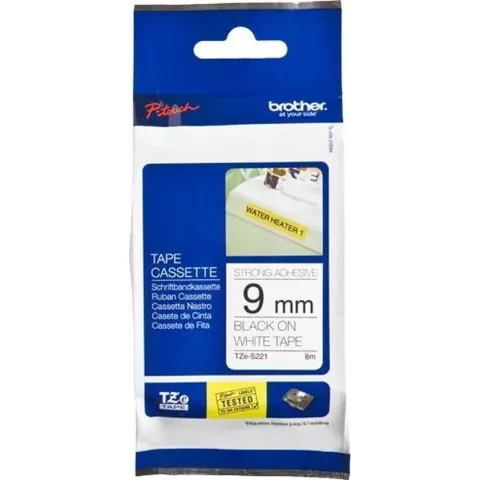 TZ-S221 9mm - black on white extra sticky