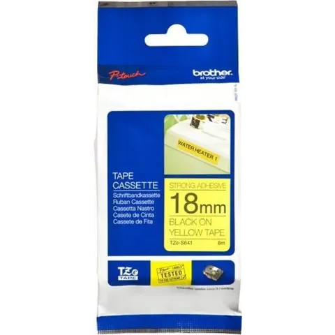 TZ-S641 18mm - black on yellow - extra sticky (8m)