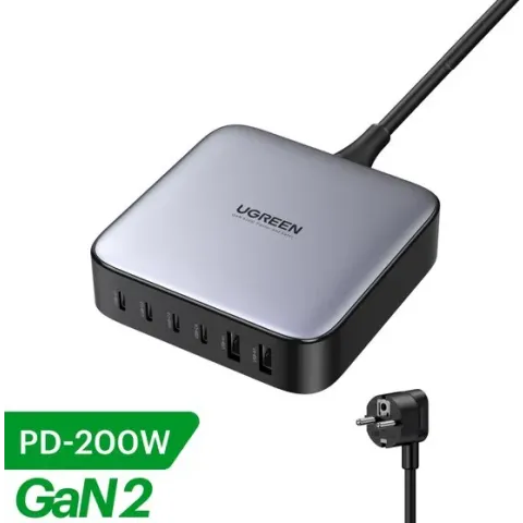 UGREEN GaN II 200W Oplader & Snellader - 6x USB-C / USB-A poorten - Samsung & Apple Iphone Snellader
