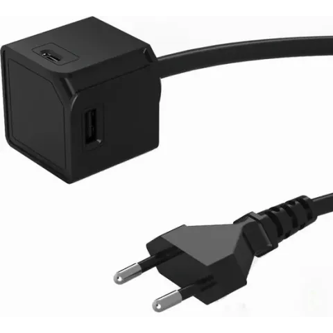 USB adapter met 1.5 meter kabel en 4 USB laders (2 x USB-A en 2 x USB-C) -  USBcube Extended USB A+C zwart - Telefoonlader - Oplader