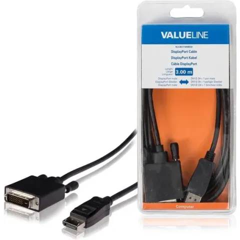 Valueline VLCB37200B30 video kabel adapter 3 m DisplayPort DVI-D Zwart