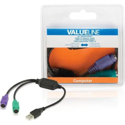 Valueline VLCB60830B03 kabeladapter/verloopstukje USB 2.0 PS2 Zwart, Groen, Violet