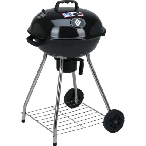 Vargan Houtskoolbarbecue op wielen Ø47cm - Barbecue Rond - Zwart Metaal