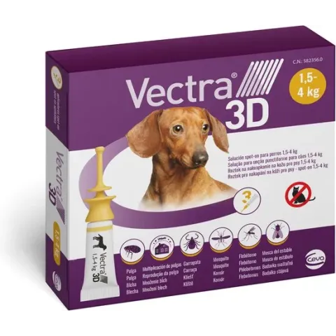 VECTRA 3D Hond - 1.5 tot 4 kg - Anti Vlooien- en Tekendruppels - 3 pipetten