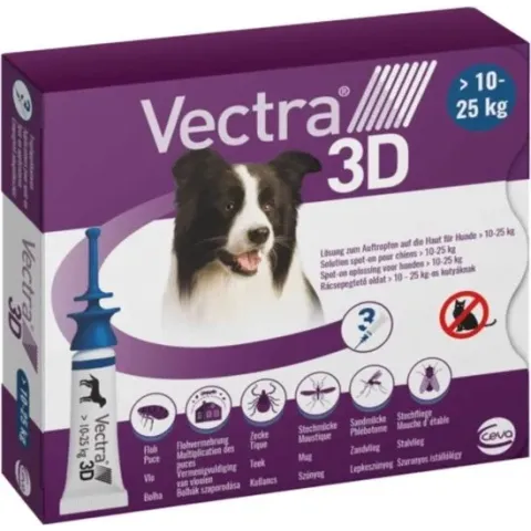Vectra 3D|Spot-on oplossing voor honden> 10-25 kg|Dood en weert teken, vlooien, muggen en vliegen| Voorkomt vermenigvuldiging van vlooien voor 2 maanden|