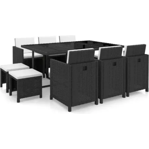 vidaXL 11-delige Tuinset met kussens poly rattan zwart
