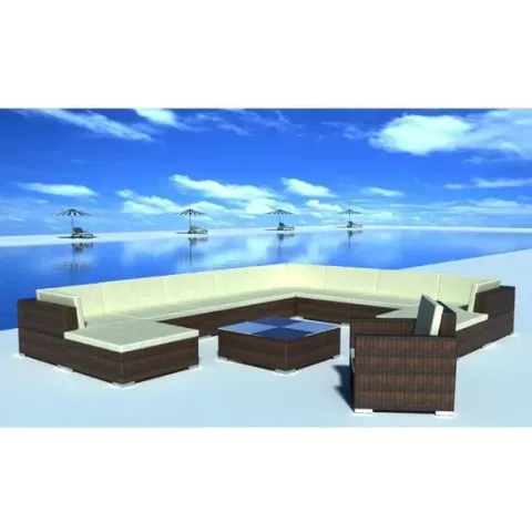 vidaXL 12-delige Loungeset met kussens poly rattan bruin