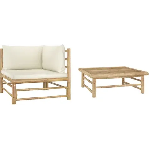 vidaXL 2-delige Loungeset met crèmewitte kussens bamboe