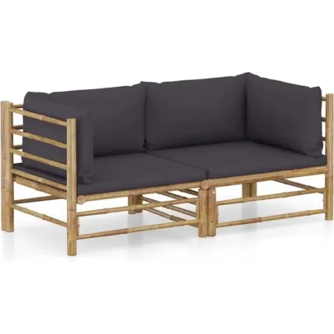 vidaXL 2-delige Loungeset met donkergrijze kussens bamboe