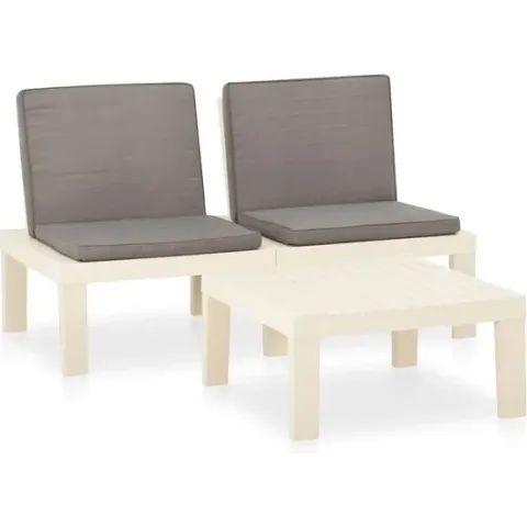 vidaXL 2-delige Loungeset met kussens kunststof wit