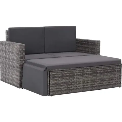 vidaXL 2-delige Loungeset met kussens poly rattan grijs