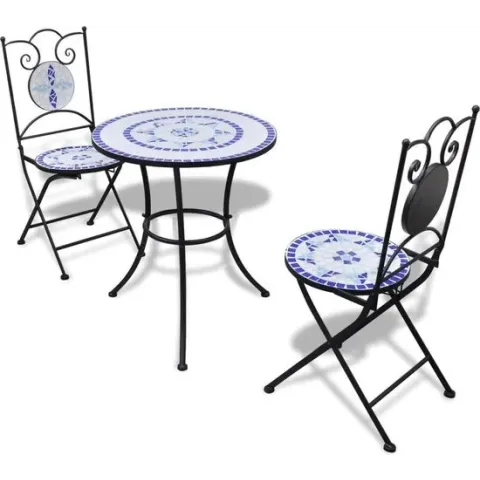 vidaXL 3-delige Bistroset keramische tegel blauw en wit