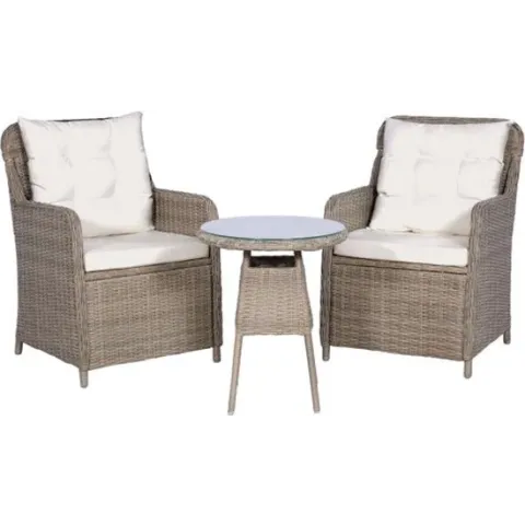vidaXL 3-delige Bistroset met kussens poly rattan bruin