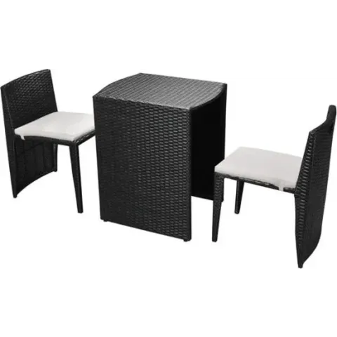 vidaXL 3-delige Bistroset met kussens poly rattan zwart