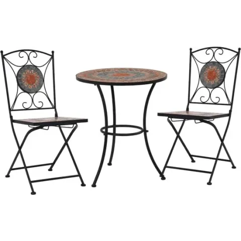 vidaXL 3-delige Bistroset mozaïek keramische tegel oranje en grijs