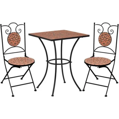 vidaXL 3-delige Bistroset mozaïek keramische tegel terracottakleurig