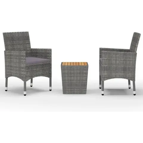 vidaXL 3-delige Bistroset poly rattan en acaciahout grijs