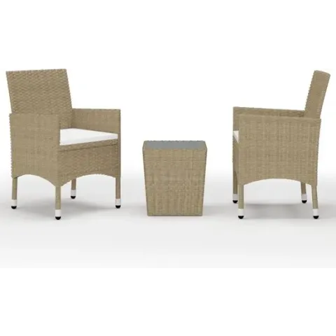 vidaXL 3-delige Bistroset poly rattan en gehard glas beige