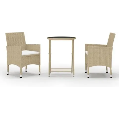 vidaXL 3-delige Bistroset poly rattan en gehard glas beige