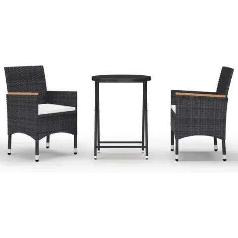 vidaXL 3-delige Bistroset poly rattan en gehard glas zwart
