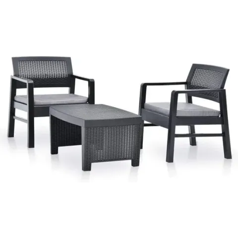 vidaXL 3-delige Loungeset kunststof antraciet