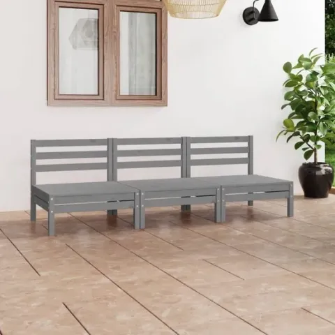 vidaXL 3-delige Loungeset massief grenenhout grijs