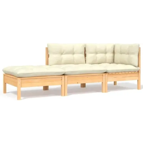 vidaXL 3-delige Loungeset met crèmekleurige kussens massief grenenhout