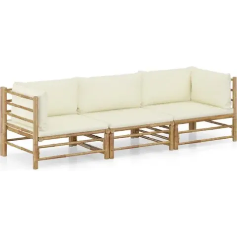 vidaXL 3-delige Loungeset met crèmewitte kussens bamboe