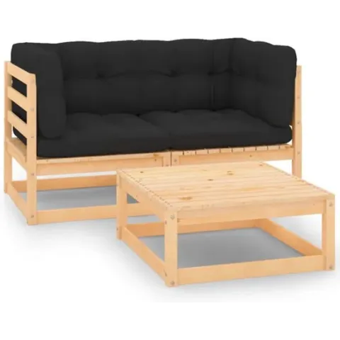 vidaXL 3-delige Loungeset met kussens massief grenenhout