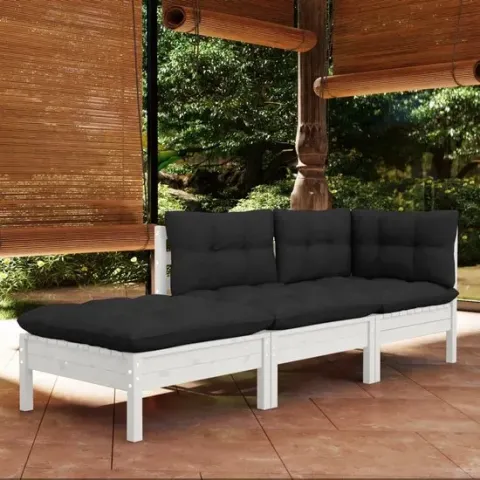 vidaXL 3-delige Loungeset met kussens massief grenenhout