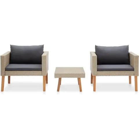 vidaXL 3-delige Loungeset met kussens poly rattan beige